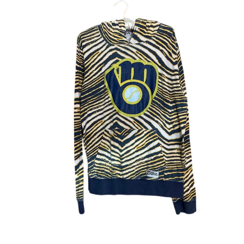Milwaukee Brewers Zubaz Zebra Stripe Hoodie Men's L (Tag S - Measures 23" P2P